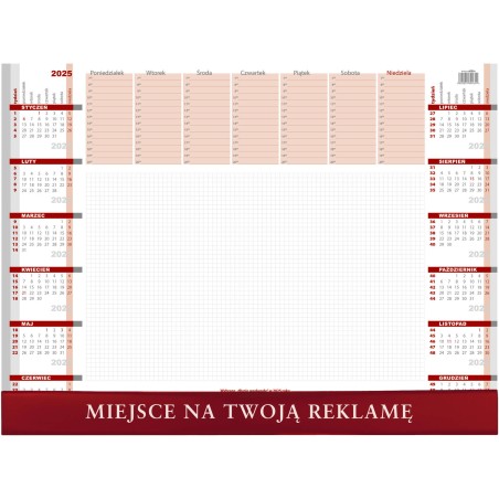 BIUWAR  550 X 410 MM TYGODNIOWY WOKÓŁ NAS ROK 2025 KB051B. LISTWA PCV BORDOWA