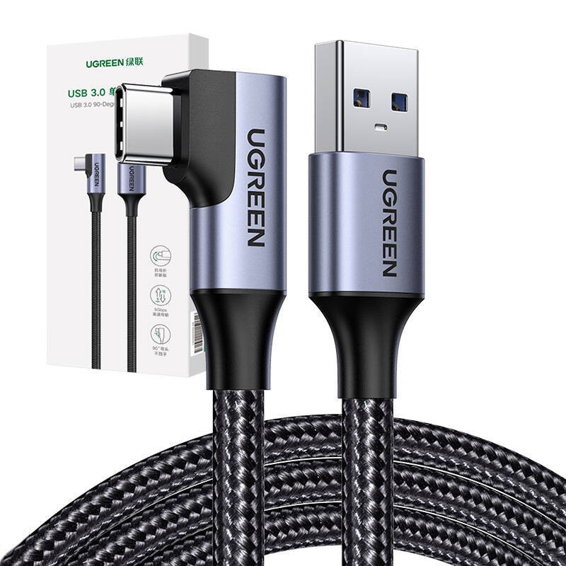 KABEL USB DO USB-C, KĄTOWY UGREEN US385, 3A, 1M (CZARNY)