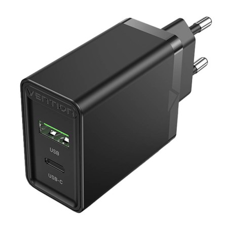 ŁADOWARKA SIECIOWA EU USB-A (18W) USB-C (20W) VENTION FBBB0-EU 2.4A PD3.0 (CZARNA)