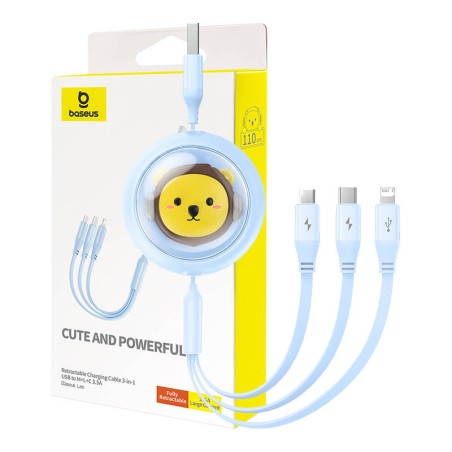 KABEL ŁADOWANIA 3W1 BASEUS USB DO USB-C, USB-M, LIGHTNING 3,5A, 1,1M (NIEBIESKI)