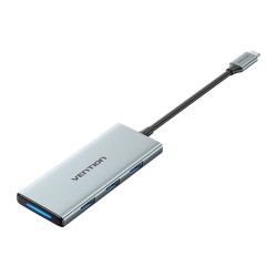 HUB USB-C DO HDMI, 3X USB 3.0, SD, TF, PD VENTION TOPHB 0,15M SZARY