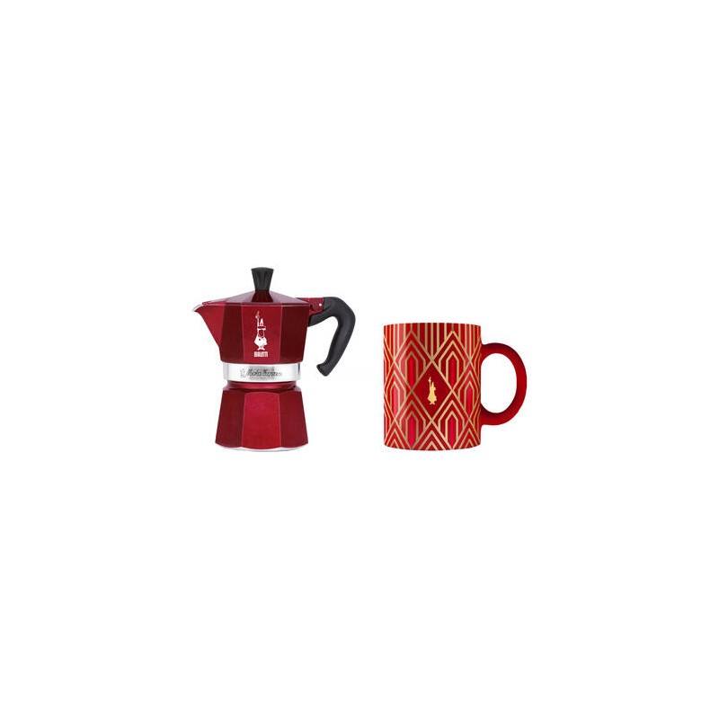 KAWIARKA BIALETTI - DECO GLAMOUR - MOKA EXPRESS 3TZ CZERWONA + KUBEK