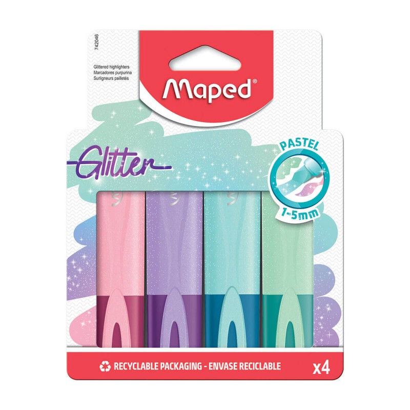 ZAKREŚLACZ MAPED GLITTER PASTEL BROKATOWY 4 SZT KOLORY KARTONOWE ETUI