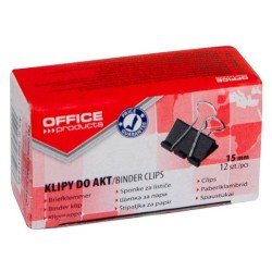 KLIPY 15MM OFFICE PRODUCTS CZARNE 12SZT