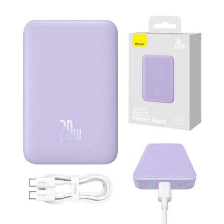 POWERBANK MAGNETYCZNY BASEUS MAGNETIC MINI 10000MAH, USB-C 20W MAGSAFE (FIOLETOWY)