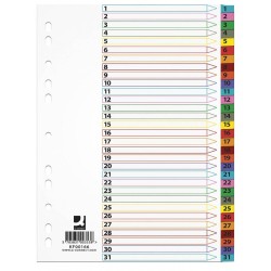 PRZEKŁADKI 1-31 A4 Q-CONNECT MYLAR MIX KOLORÓW KARTON 170G/M² 31KART