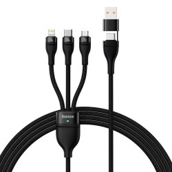 KABEL USB 3W1 BASEUS FLASH SERIES 2, USB-C + MICRO USB + LIGHTNING, 100W, 1.2M (CZARNY)