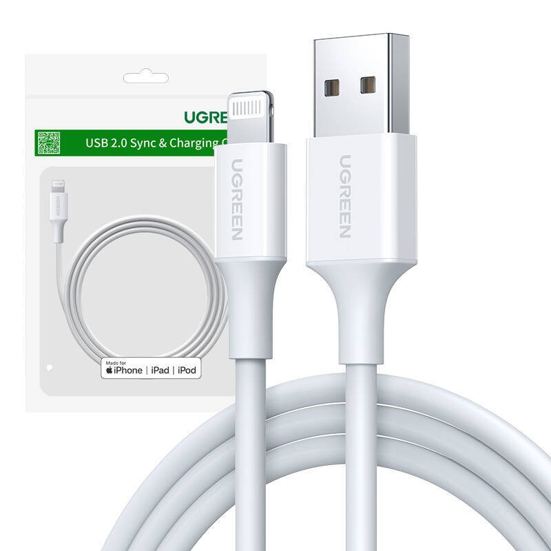 KABEL LIGHTNING DO USB UGREEN 2.4A US155, 0.25M (BIAŁY)