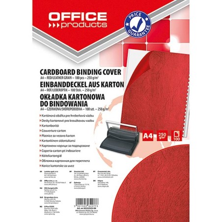 KARTON DO BINDOWANIA SKÓROPODOBNY A4 OFFICE PRODUCTS DELTA CZERWONY 100 SZT