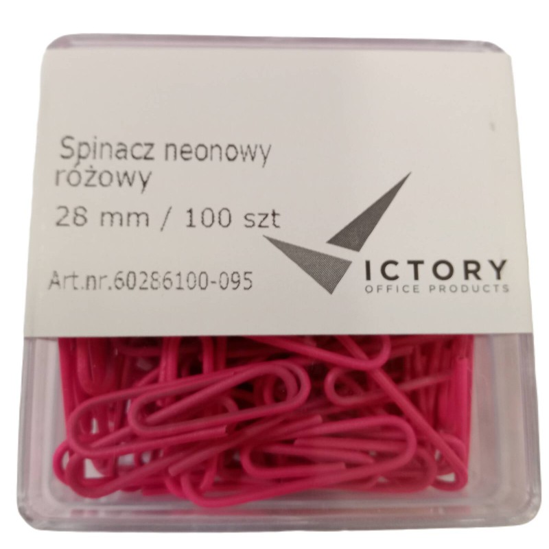 SPINACZE OKRĄGŁE 28MM VICTORY OFFICE PRODUCTS 60286100-095 NEONOWE RÓŻOWE METALOWEPOWLEKANE W POJEMNIKU PLASTIKOWYM 100SZT