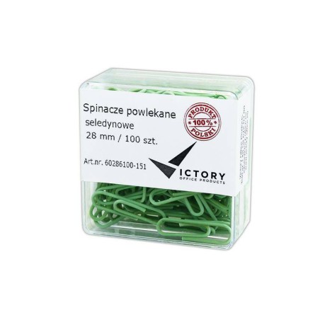 SPINACZE OKRĄGŁE 28MM VICTORY OFFICE PRODUCTS 60286100-151 PASTELOWE SELEDYNOWE METALOWEPOWLEKANE W POJEMNIKU PLASTIKOWYM 100S