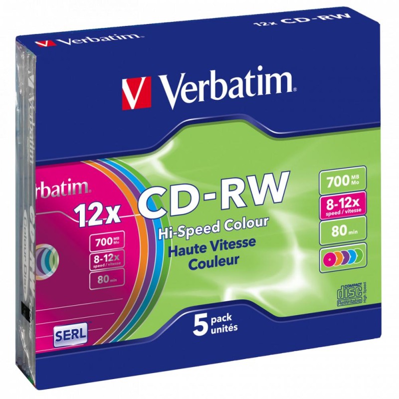 PŁYTA CD-RW 700MB 12X VERBATIM DATALIFE PLUS 43167 SLIM 5 SZT.