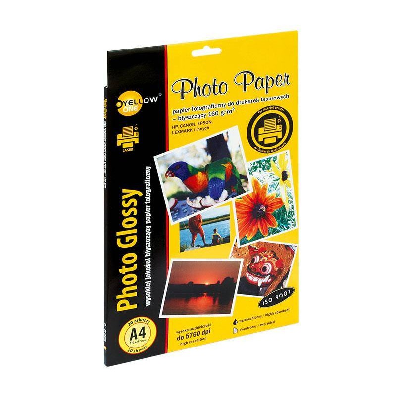 PAPIER FOTOGRAFICZNY BŁYSZCZĄCY DWUSTRONNY YELLOW ONE L4G160 LASER 150-1377 A4 160G 20ARK