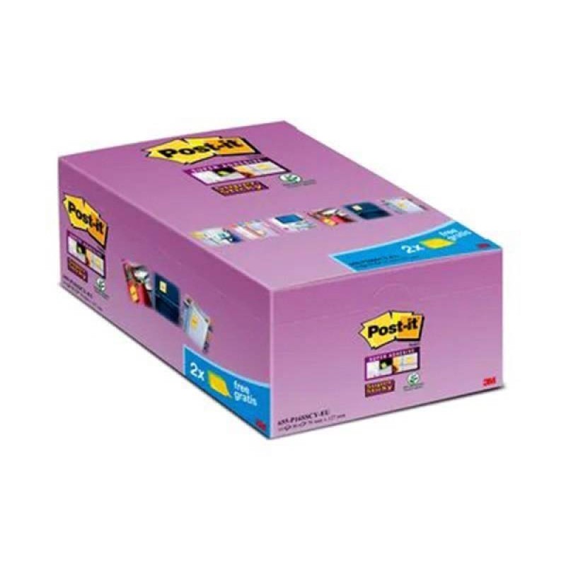 KARTECZKI SAMOPRZYLEPNE 127X76MM 3M POST-IT® SUPER STICKY 655-P16SSCY-EU ŻÓŁTE (14+2)X90 KART