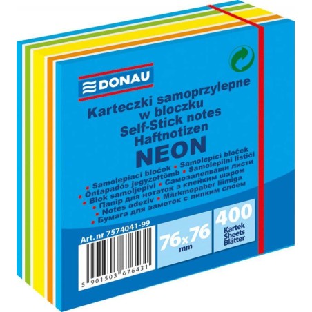 KARTECZKI SAMOPRZYLEPNE 76X76MM DONAU MIX NEON-PASTEL 400KART