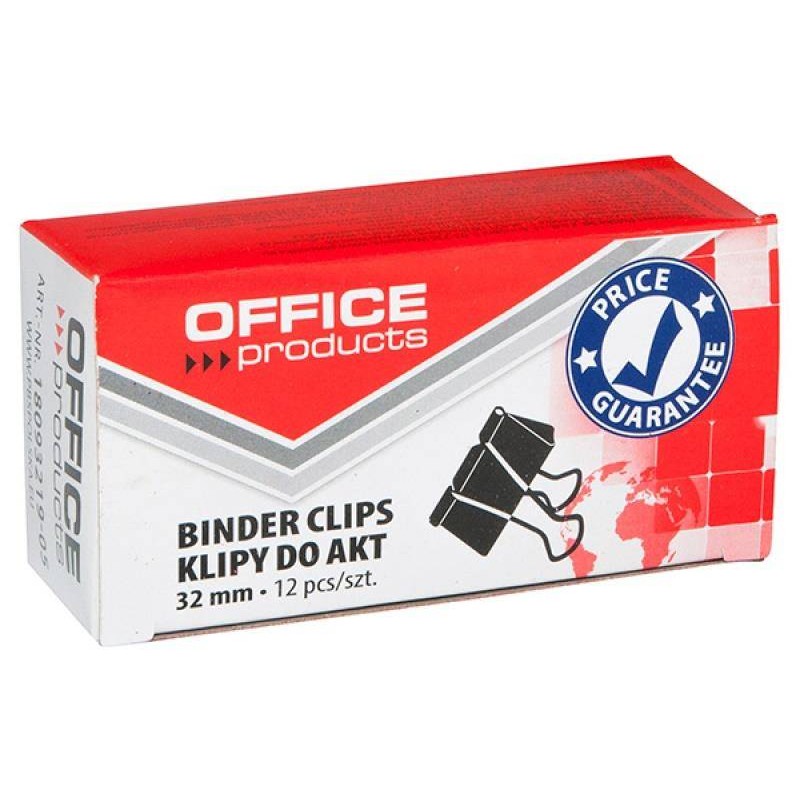 KLIPY 32MM OFFICE PRODUCTS CZARNE 12SZT