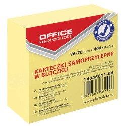 KARTECZKI SAMOPRZYLEPNE 76X76MM OFFICE PRODUCTS PASTELOWE JASNOŻÓŁTE 400KART