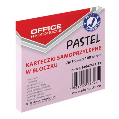 KARTECZKI SAMOPRZYLEPNE 76X76MM OFFICE PRODUCTS PASTELOWE RÓŻOWE 100KART