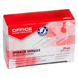 SPINACZE OKRĄGŁE 25MM OFFICE PRODUCTS SREBRNE 100SZT.