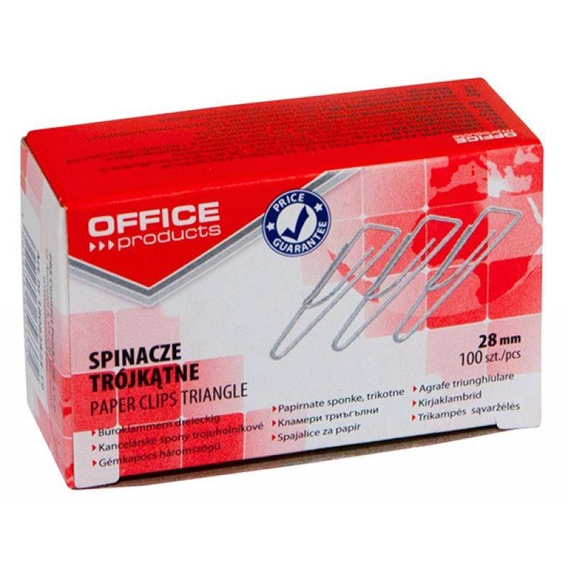 SPINACZE TRÓJKĄTNE 28MM OFFICE PRODUCTS SREBRNE 100SZT.