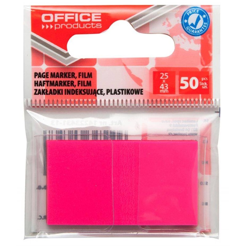 ZAKŁADKI INDEKSUJĄCE FOLIOWE 25X43MM OFFICE PRODUCTS RÓŻOWE 50 SZT