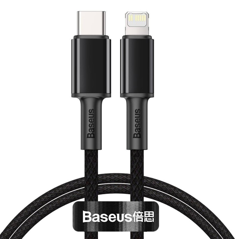 KABEL USB-C DO LIGHTNING BASEUS HIGH DENSITY BRAIDED, 20W, 5A, PD, 1M (CZARNY)