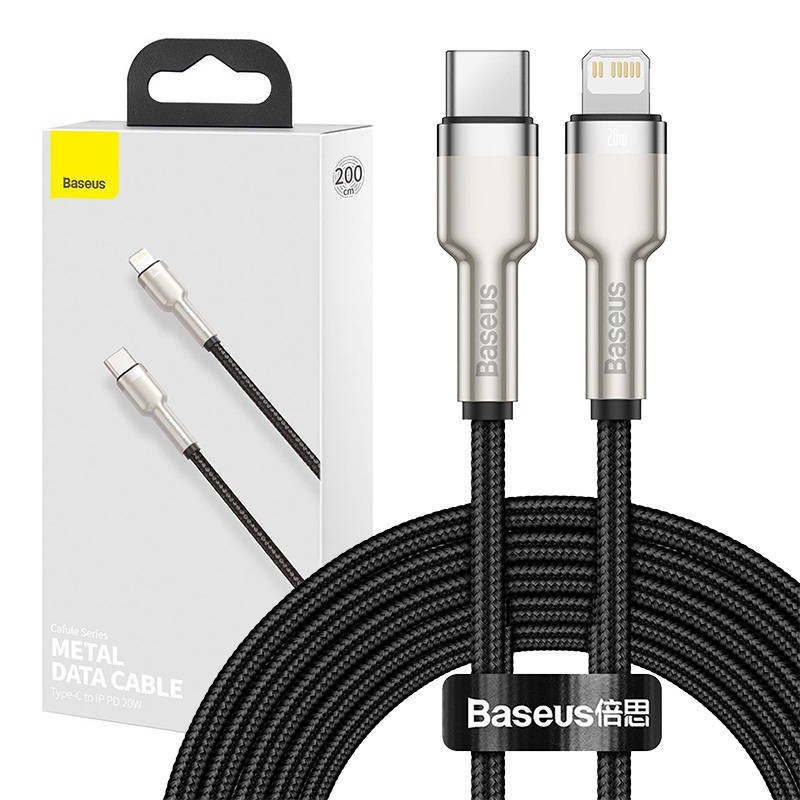 KABEL USB-C DO LIGHTNING BASEUS CAFULE, PD, 20W, 2M (CZARNY)