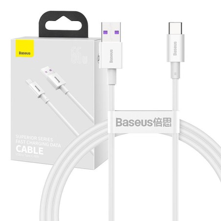 KABEL USB DO USB-C BASEUS SUPERIOR SERIES, 66W, 1M (BIAŁY)