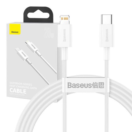 KABEL USB-C DO LIGHTNING BASEUS SUPERIOR SERIES, 20W, PD, 1.5M (BIAŁY)