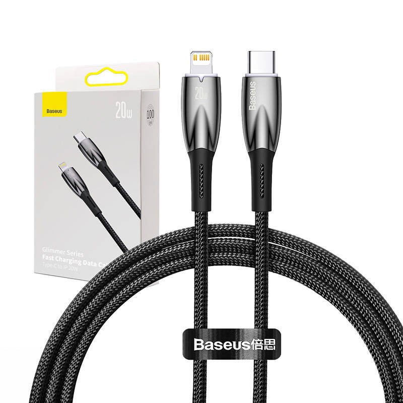 KABEL USB-C DO LIGHTNING BASEUS GLIMMER, 20W, 1M (CZARNY)