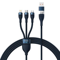 KABEL USB 3W1 BASEUS FLASH SERIES 2, USB-C + MICRO USB + LIGHTNING, 100W, 1.2M (NIEBIESKI)