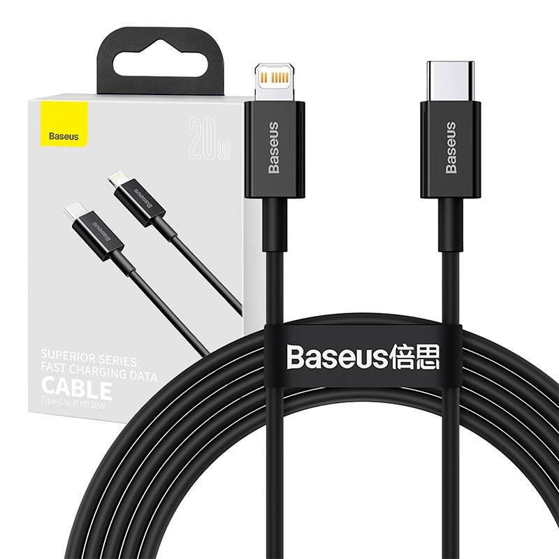 KABEL USB-C DO LIGHTNING BASEUS SUPERIOR SERIES, 20W, PD, 2M (CZARNY)