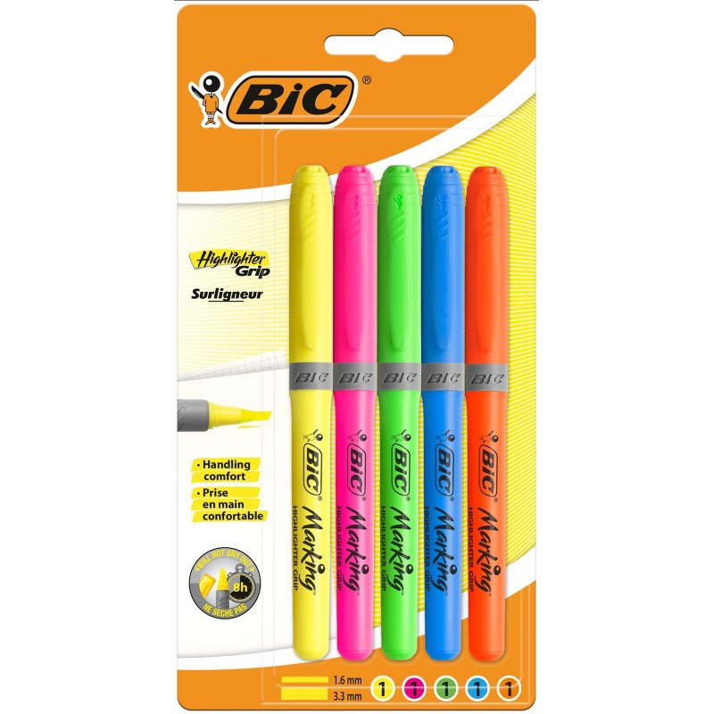 ZAKREŚLACZ BIC HIGHLIGHTER GRIP 824758 MIX*5 1.6-3.3MM 5SZT