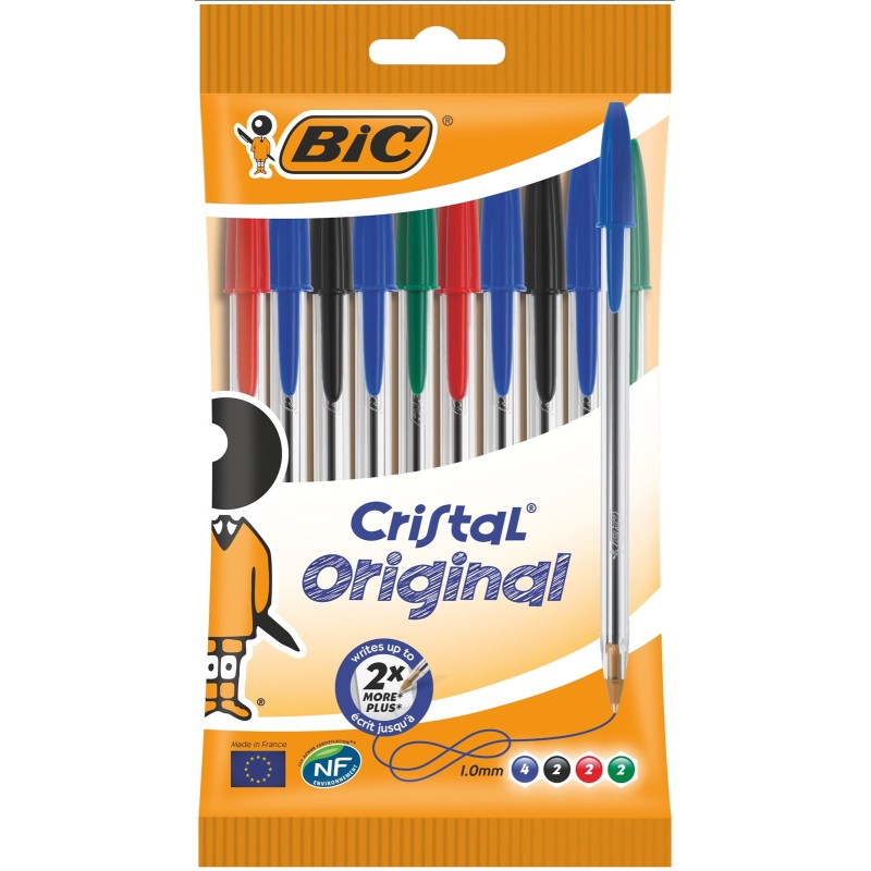 DŁUGOPIS JEDNORAZOWY BIC CRISTAL ORIGINAL 830865 MIX 1.0MM 10SZT