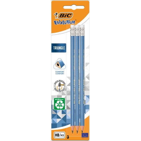 OŁÓWEK TRÓJKĄTNY Z GUMKĄ BEZDRZEWNY BIC EVOLUTION TRIANGLE 964848 HB BLISTER 3SZT