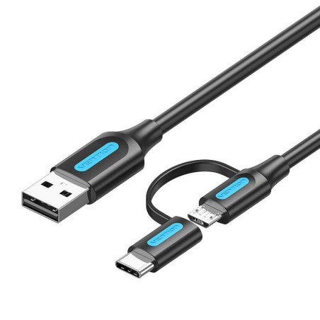 KABEL 2W1 USB 2.0 DO USB-C/MICRO USB VENTION CQDBF 1M (CZARNY)