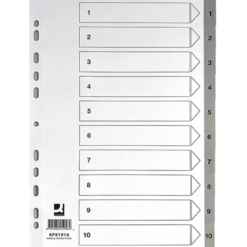 PRZEKŁADKI 1-10 A4 Q-CONNECT SZARE PP 10KART