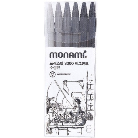 CIENKOPIS MONAMI PEN 3000 160-2432 6 ODC. SZAROŚCI 0.4MM 6SZT