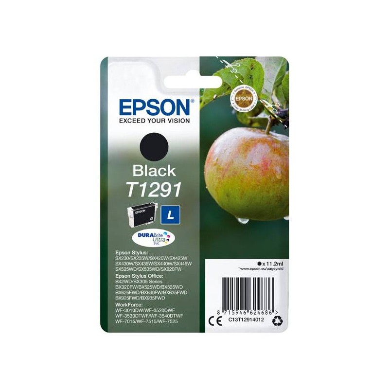 EPSON ORYGINALNY INK / TUSZ C13T12914022, T1291, BLACK, BLISTR, 420S, 11,2ML, EPSON STYLUS SX420W, 425W, STYLUS OFFICE BX305F, 3