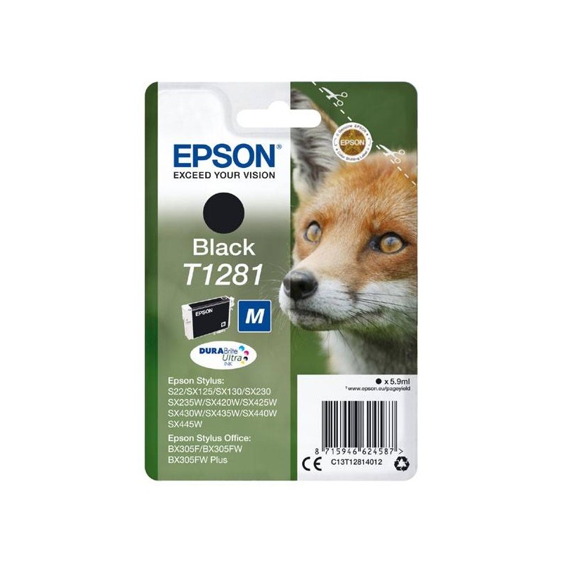 EPSON ORYGINALNY INK / TUSZ C13T12814022, T1281, BLACK, 5,9ML, EPSON STYLUS S22, SX125, 420W, 425W, STYLUS OFFICE BX305