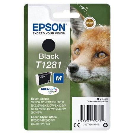 EPSON ORYGINALNY INK / TUSZ C13T12814022, T1281, BLACK, 5,9ML, EPSON STYLUS S22, SX125, 420W, 425W, STYLUS OFFICE BX305