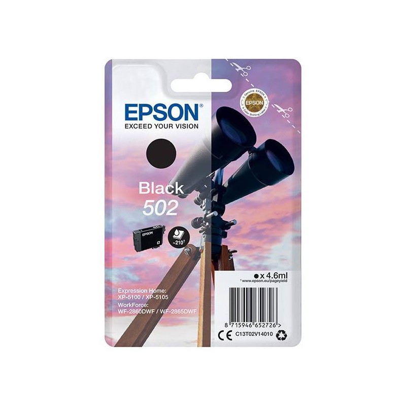 EPSON ORYGINALNY INK / TUSZ C13T02V14020, T02V140, 502, BLACK, 210S, 4.6ML, EPSON XP-5100, XP-5105, WF-2880DWF, WF2865DWF