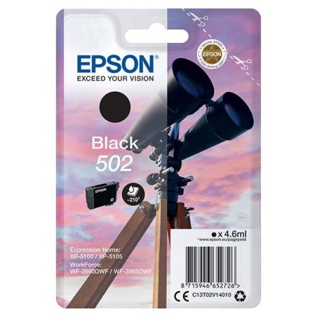 EPSON ORYGINALNY INK / TUSZ C13T02V14020, T02V140, 502, BLACK, 210S, 4.6ML, EPSON XP-5100, XP-5105, WF-2880DWF, WF2865DWF