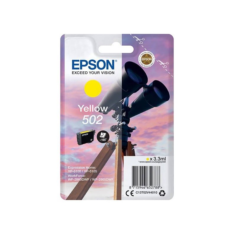 EPSON ORYGINALNY INK / TUSZ C13T02V44020, 502, T02V440, YELLOW, 165S, 3.3ML, EPSON XP-5100, XP-5105, WF-2880DWF, WF2865DWF