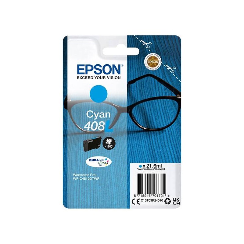 EPSON ORYGINALNY INK / TUSZ C13T09K24010, T09K240, 408L, CYAN, 21.6ML, EPSON WF-C4810DTWF