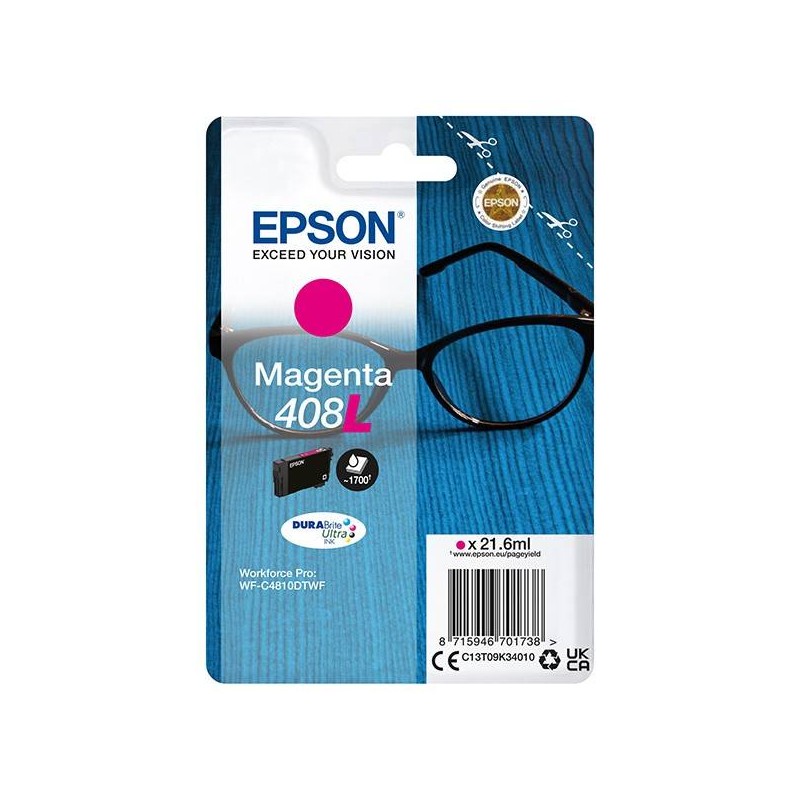 EPSON ORYGINALNY INK / TUSZ C13T09K34010, T09K340, 408L, MAGENTA, 21.6ML, EPSON WF-C4810DTWF