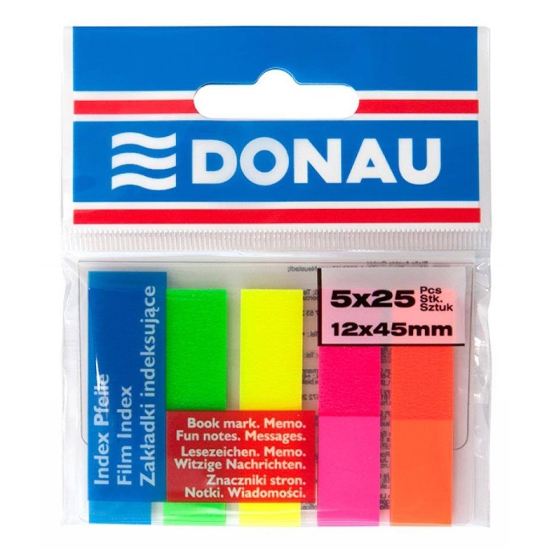 ZAKŁADKI INDEKSUJĄCE FOLIOWE 12X45MM DONAU MIX KOLORÓW 5X25 SZT