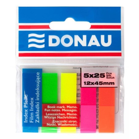 ZAKŁADKI INDEKSUJĄCE FOLIOWE 12X45MM DONAU MIX KOLORÓW 5X25 SZT