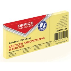 KARTECZKI SAMOPRZYLEPNE 38X51MM OFFICE PRODUCTS PASTELOWE JASNO ŻÓŁTE 100KART