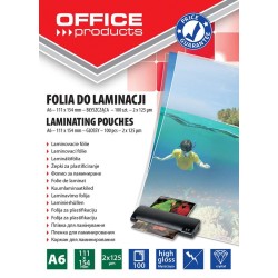 FOLIA DO LAMINOWANIA BŁYSZCZĄCA A6 OFFICE PRODUCTS   125MIC 100 SZT